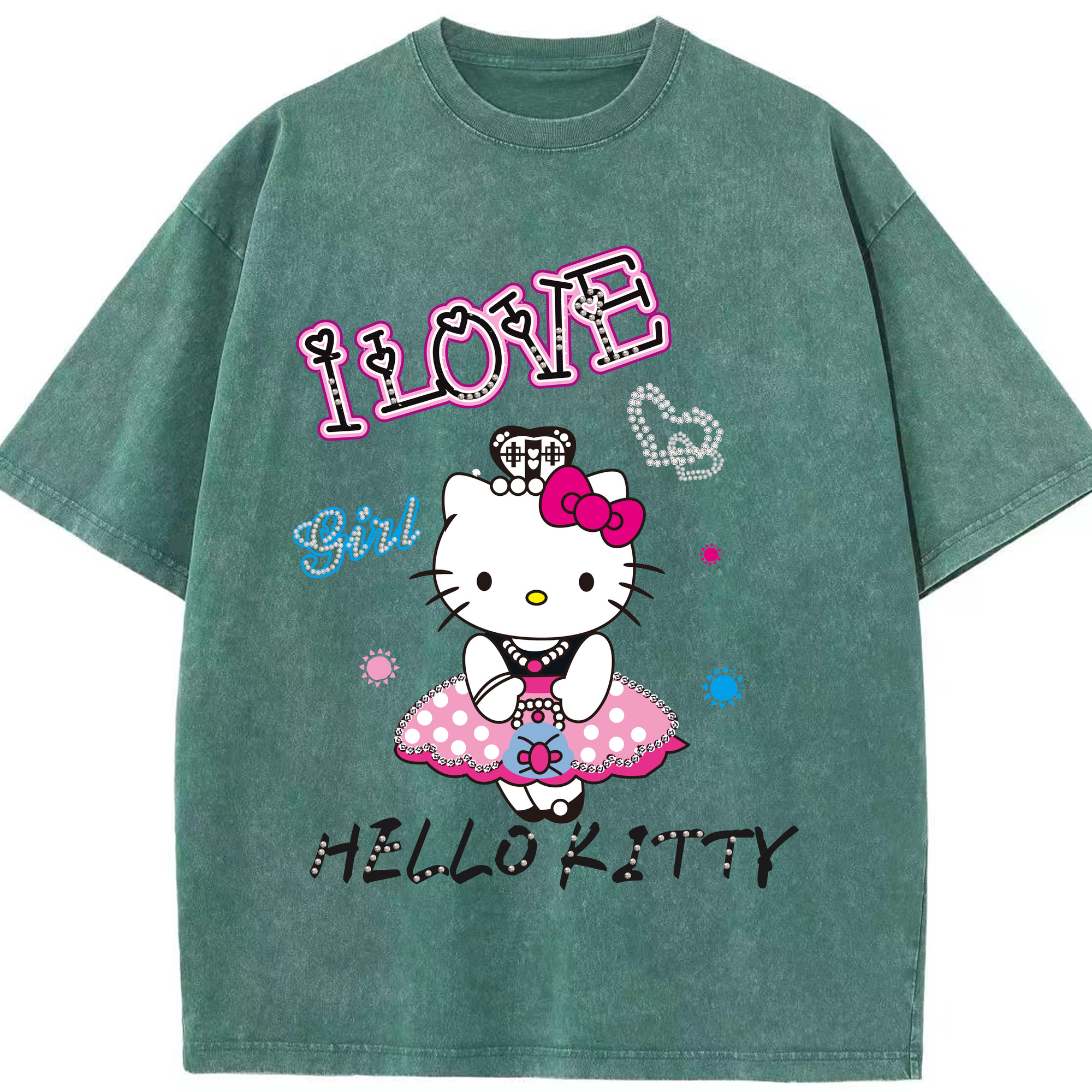 （画像用） Hello Kitty ハローキティ 綿100% ヴィンテージ風 半袖Tシャツ（フロントプリント）